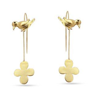 Women Lightweight Earrings Bird with Flower Brass Unique Brass Jewelry Earring